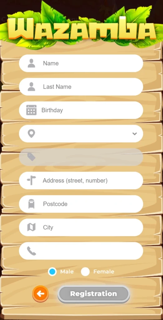 Registration form with name birthday and phone