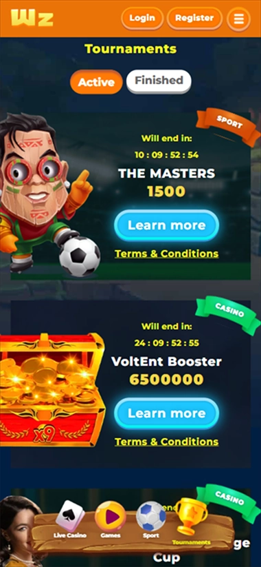 Wazamba tournaments The Masters and VoltEnt Booster